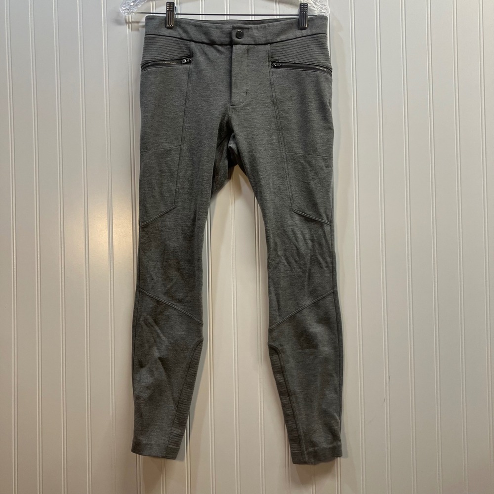 Athleta Ponte Moto Pants Gray Leggings Women Size 4 Ribbed Detail Zipper Pockets